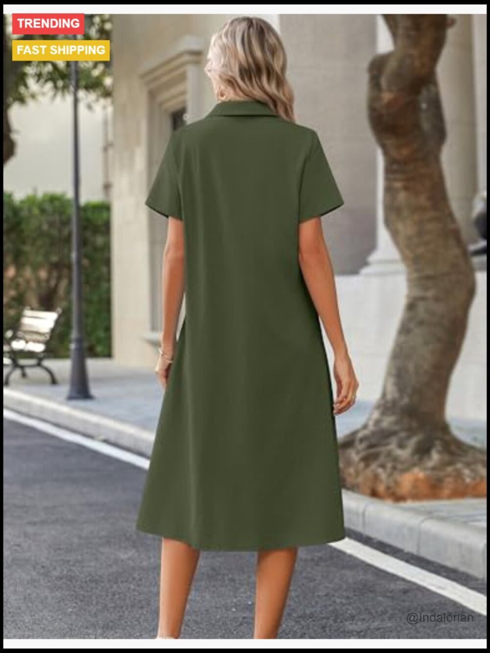 Button Down Shirt Dress A-Line Midi with Pockets Short Sleeve Summer Cover Up - Picture 6 of 7